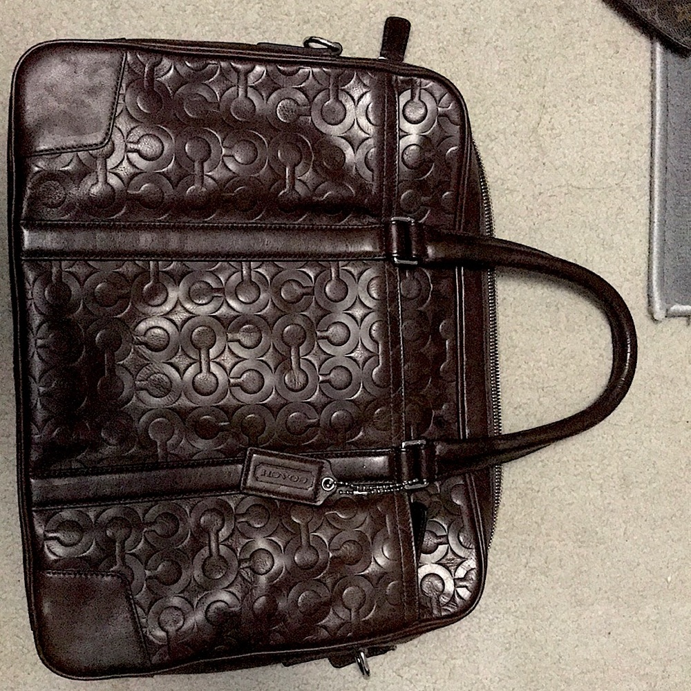 Coach Bleecker slim briefcase embossed leather